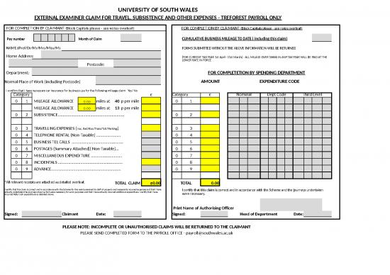 picture Travel Expenses Excel Format 32309 | External Examiner Expenses Form Usw Tcs 2