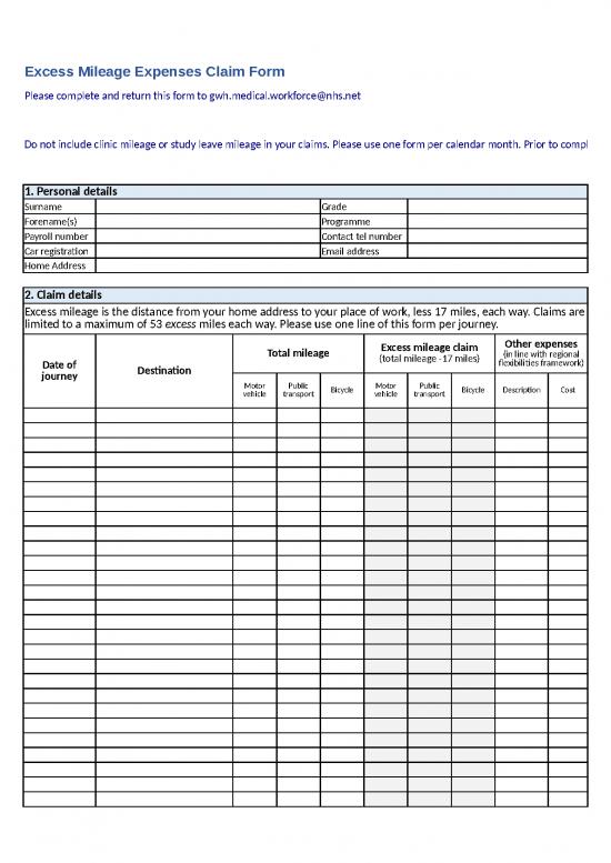 Spreadsheet For Expenses 33359 Gwh Excess Mileage Expenses Form