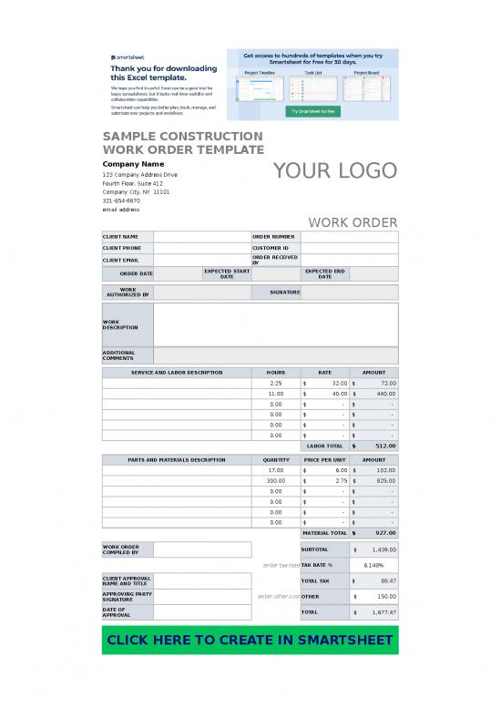 Construction Work Order Template Excel 31696 | Ic Sample Construction ...