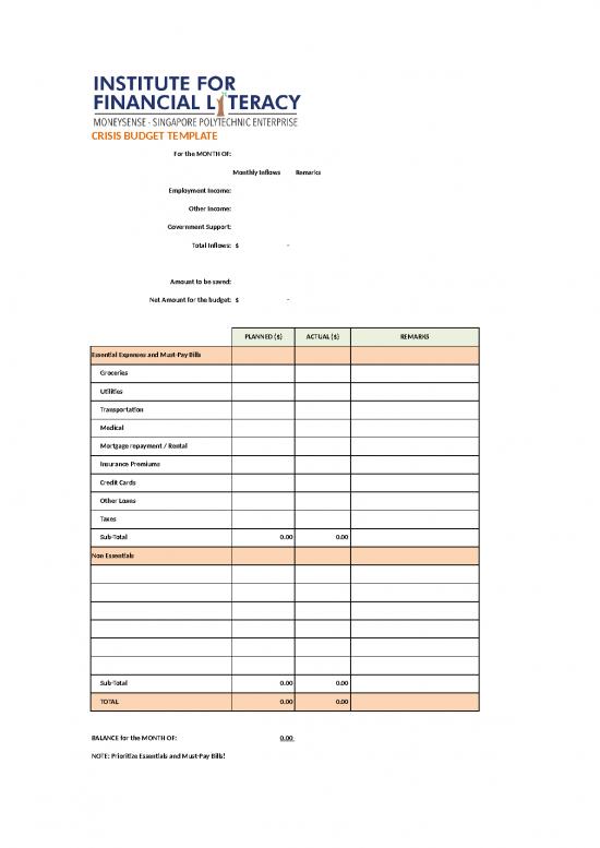 picture Spreadsheet For Expenses 32494 | Ifl Crisis Budget Template