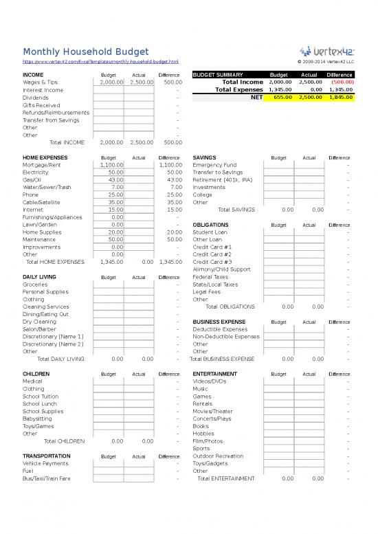 picture Spreadsheet For Expenses 33017 | Monthly Household Budget