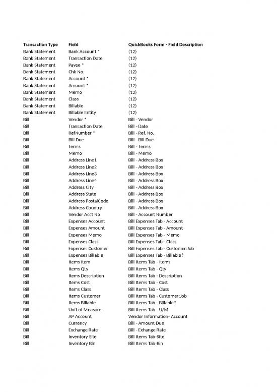 Spreadsheet For Expenses 33281 | Qbdt Data Dictionary