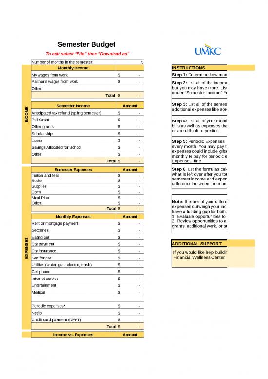 picture Spreadsheet For Expenses 33123 | Semester Budget Template