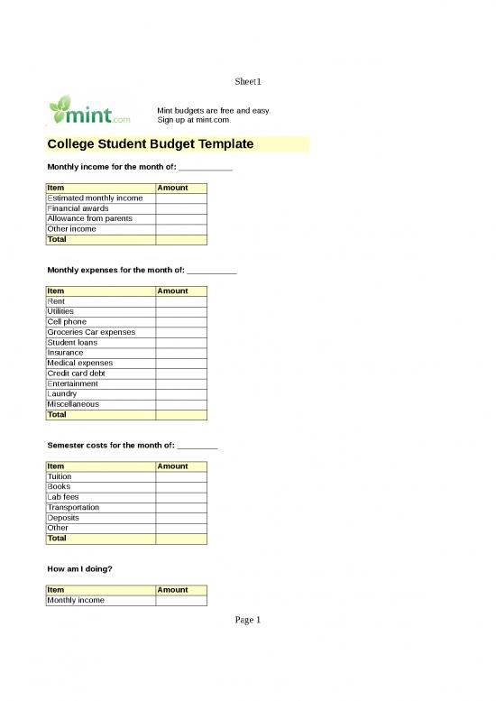 picture Spreadsheet For Expenses 32518 | Student Budget Template