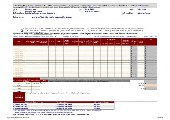 picture Business Expense Spreadsheet 32520 | Travel Expense Reimbursement Summary