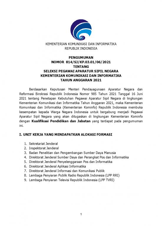 picture Komunikasi Pdf 37223 | 814   Pengumuman Seleksi Cpns Pppk Tahun Anggaran 2021