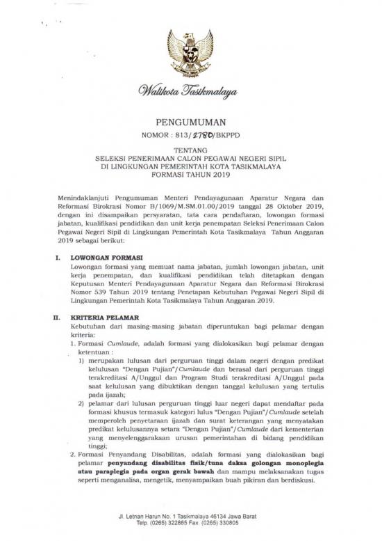 picture_Pendidikan Pdf 36878 | Pengumuman Seleksi Penerimaan Calon Pegawai Negeri Sipil Di Lingkungan Pemerintah Kota Tasikmalaya Formasi Tahun 2019