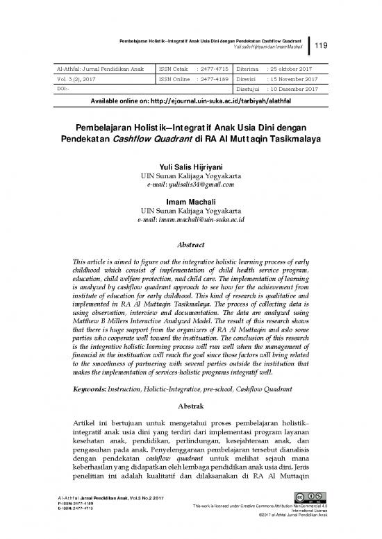 picture_Pembelajaran Pdf 38935 | 2017 2 (2) Pembelajaran Holistik – Integratif Anak Usia Dini Dengan Pendekatan Cashflow Quadrant Di Ra Al Muttaqin Tasikmalaya