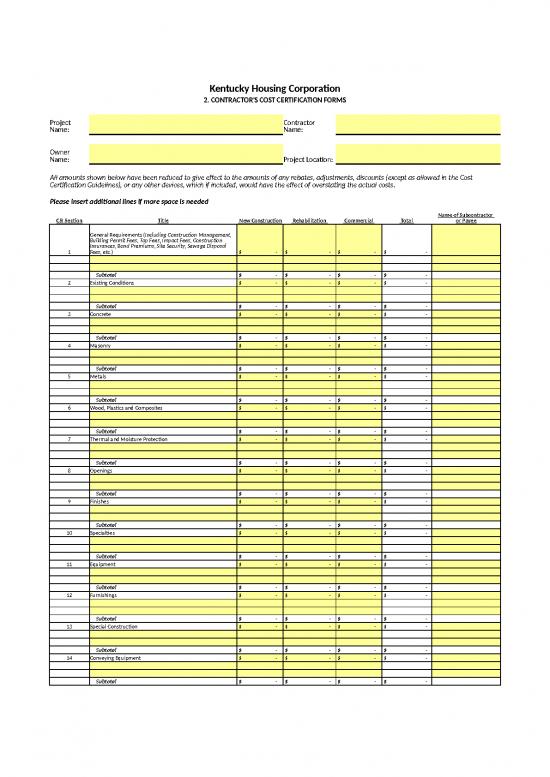 picture Contractor's Cost Certification Form