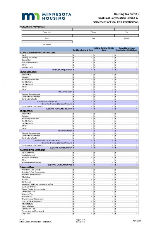 picture Construction Template Excel 40367 | Final Cost Certification Exhibit A