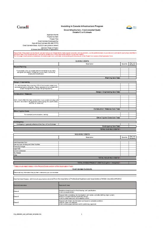 Estimate Template Excel 40364 Icip Detailed Cost Estimate Template