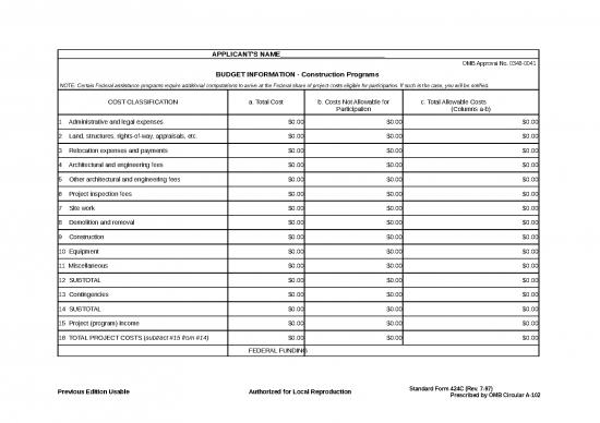 picture Construction Template Excel 40251 | Sf 424 C