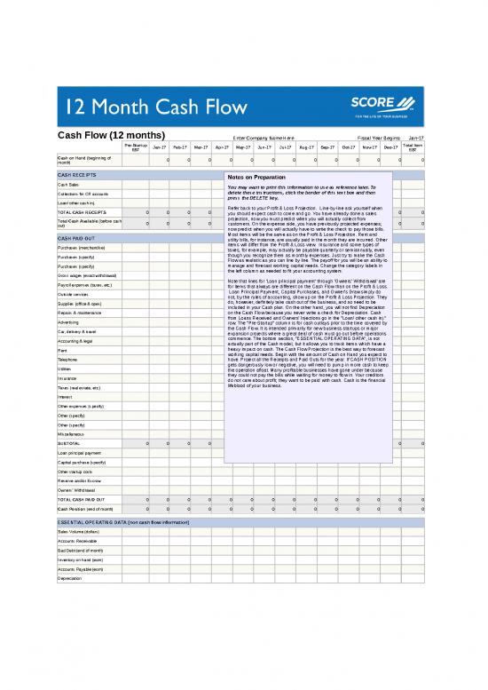 picture Spreadsheet For Expenses 41129 | 12 Month Cash Flow