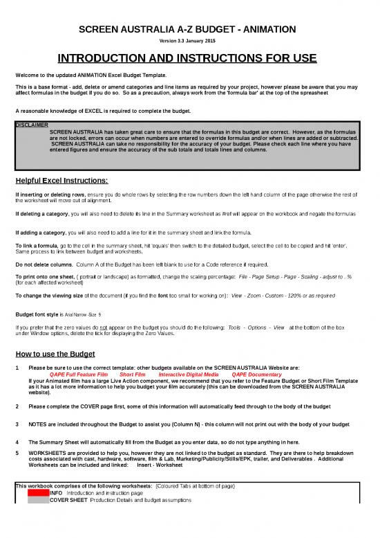 picture_Budget Spreadsheet 41037 | A Z Animation Budget