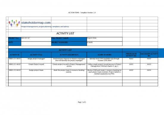 Excel Sample Sheet 42252 Activity List Template