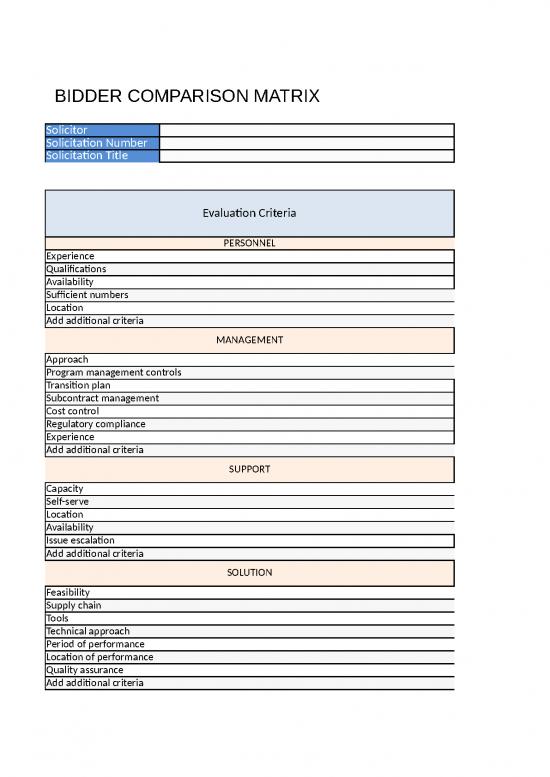 picture Comparison Sheet Format In Excel 42148 | Bidder Comparison Matrix(1)