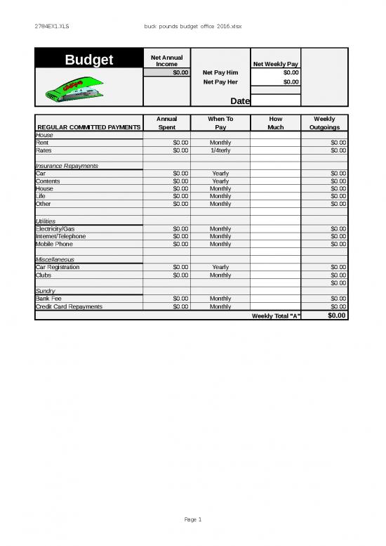 picture Monthly Budget Template 40909 | Buck Pounds Budget Office 2016