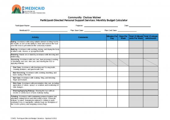 picture Monthly Budget Template 40855 | Ccw02 Participant Directed Budget Calculator