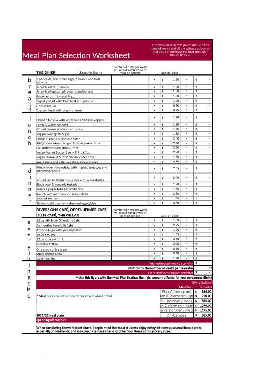picture Estimate Template Excel 41506 | Dcs Meal Plan Selection Sheet 22