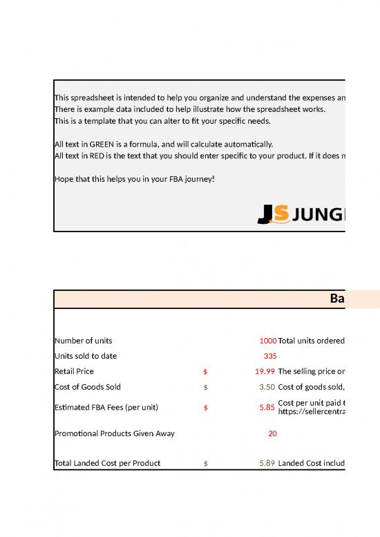 picture_Spreadsheet For Expenses 42229 | Jungle Scouts Profit Margin Breakdown