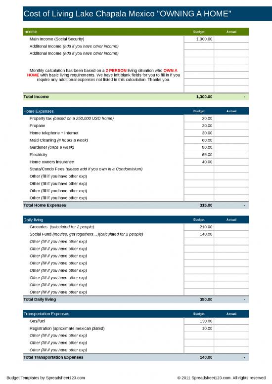 picture Spreadsheet For Expenses 40922 | Living Costs Lakechapala Own1