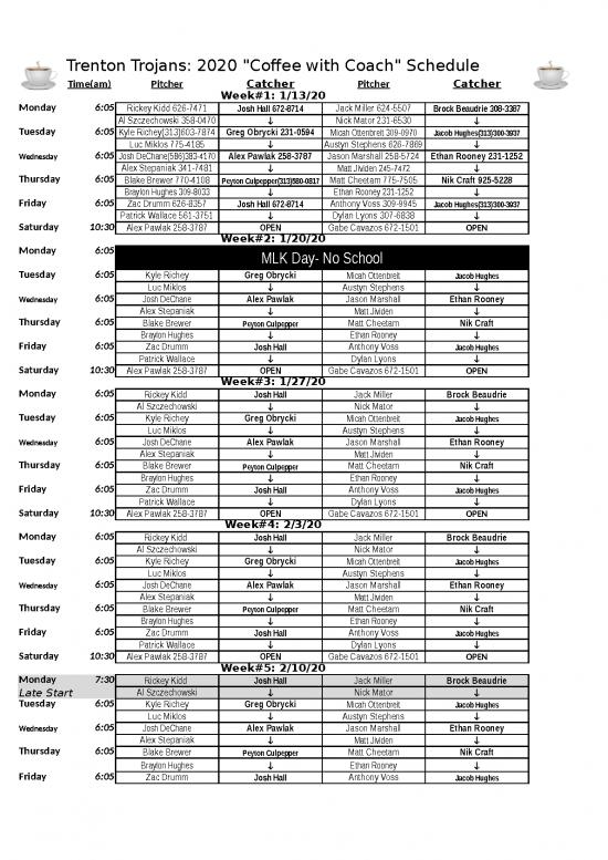 Excel Sample Sheet 41266 | Pitching Schedule 2020