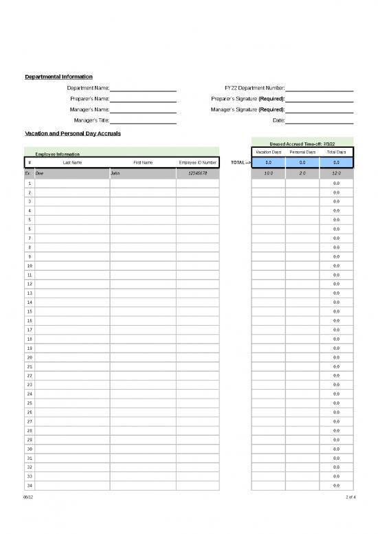 Excel Sample Sheet 41603 | Fy2022 Vacation And Pd Bal Sheet