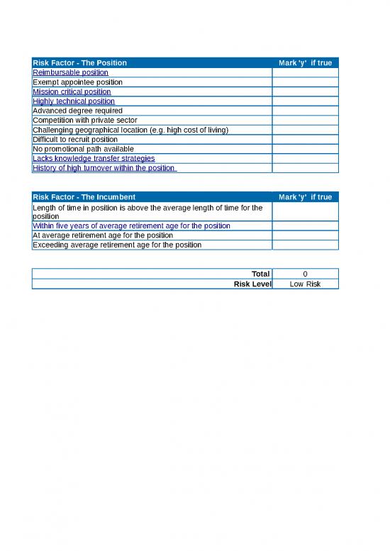 Excel Sample Sheet 41366 Position Risk Assessment Calculator