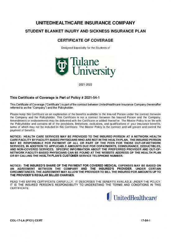 picture1_Insurance Pdf 43958 | 2021 2022 Tulane University Domestic And International Student Health Insurance Subscriber Certificate