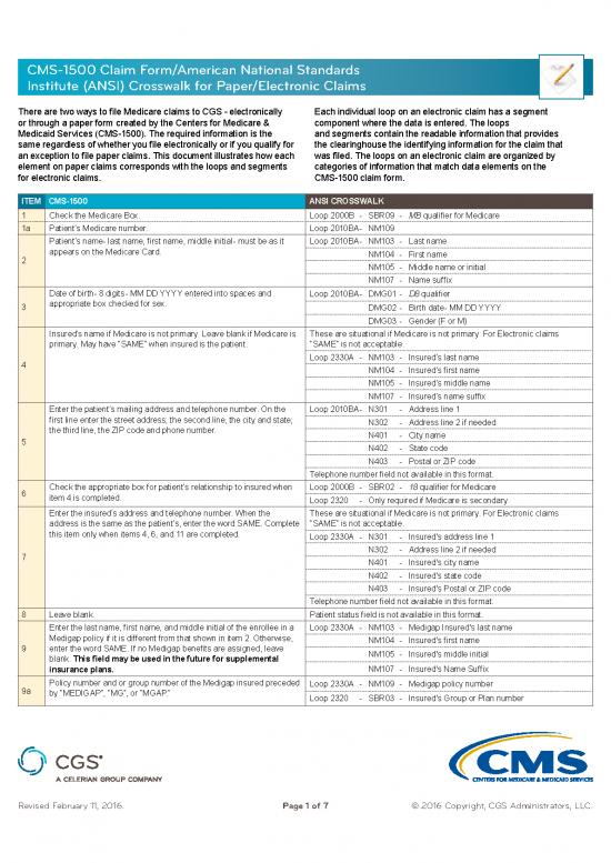 Instructions For Cms 1500 Claim Form