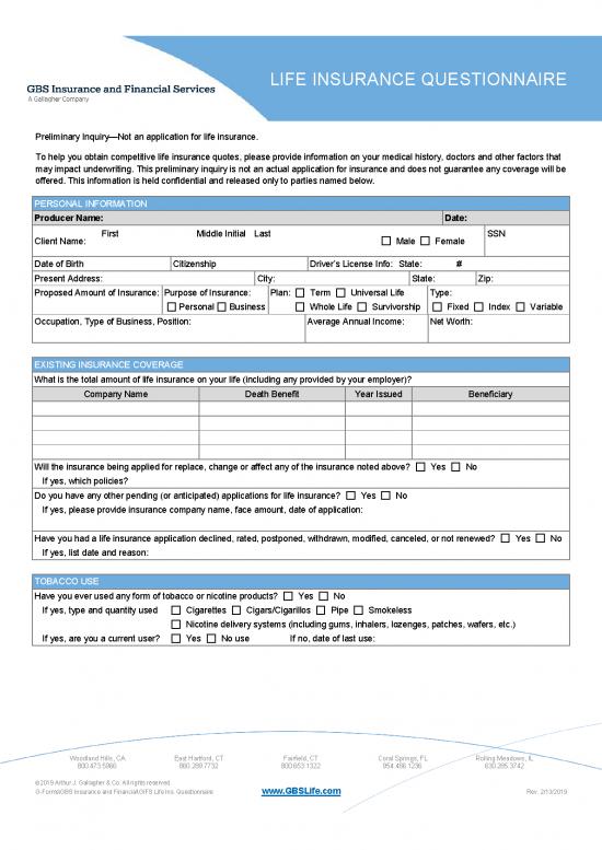 picture Questionnaire On Life Insurance 44374 | Confidential Life Insurance Questionnaire With Hipaa