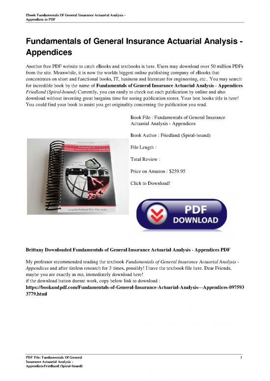 picture_Insurance Pdf 44025 | Fundamentals Of General Insurance Actuarial Analysis  Appendices By Friedland Spiral Bound