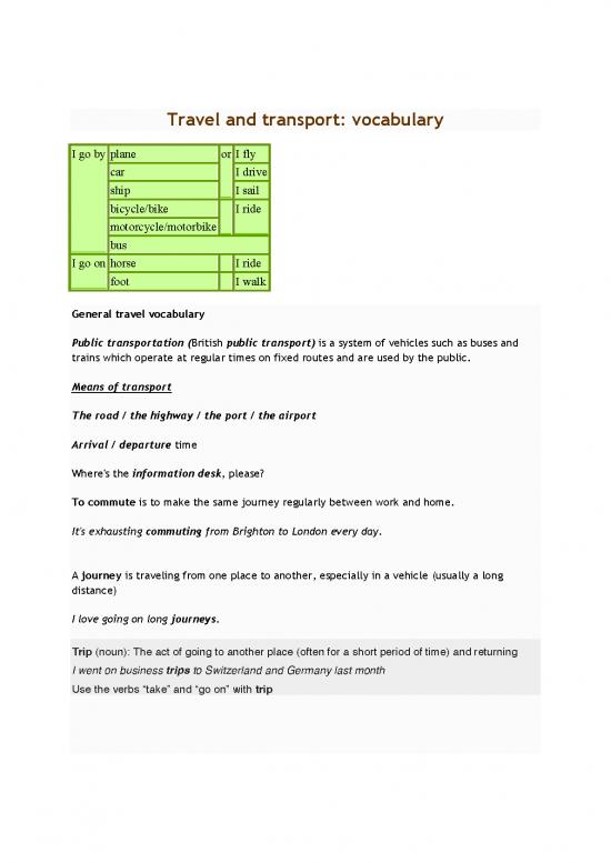 picture Transportation Vocabulary Pdf 43692 | Travel And Transport