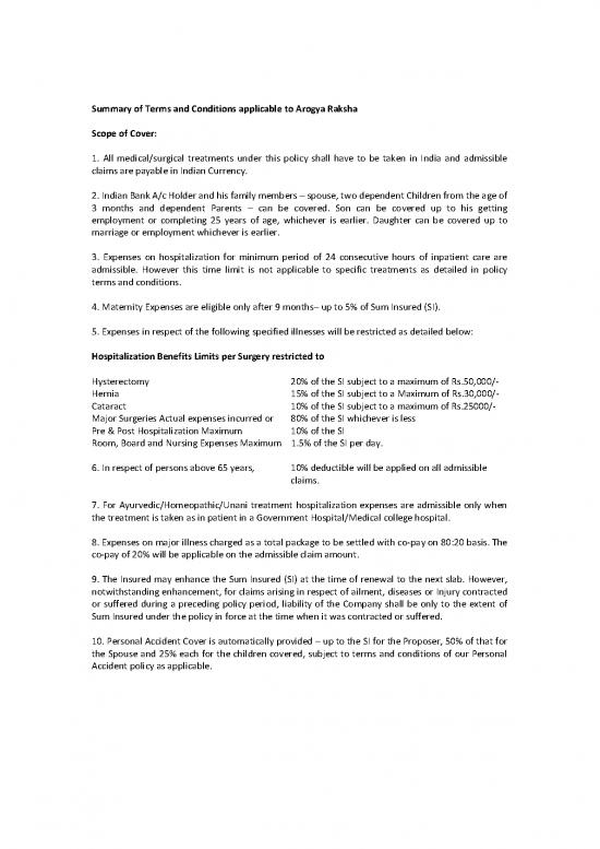 picture Arogya Raksha Policy Pdf 44467 | Ar Summary Tc