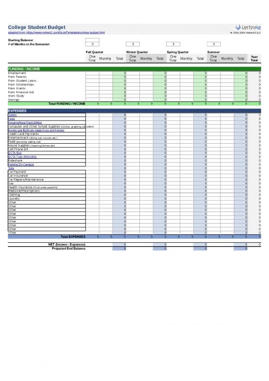 picture_Spreadsheet Calculator 46333 | College Student Budget