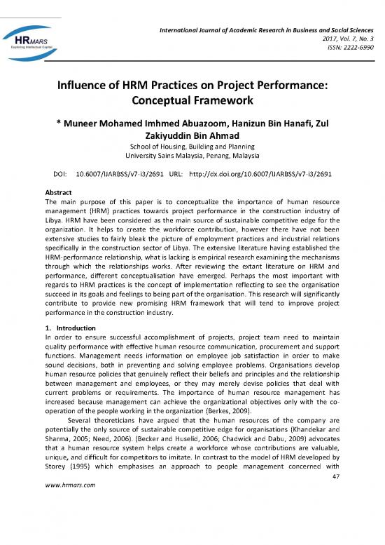 picture Research Paper On Human Resource Planning Pdf 44872 | Influence Of Hrm Practices On Project Performance Conceptual Framework