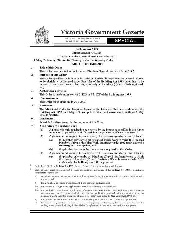 picture1_Building Pdf 44771 | Ministerial Order Licensed Plumbers Private Plumbing Work Insurance Order 2002