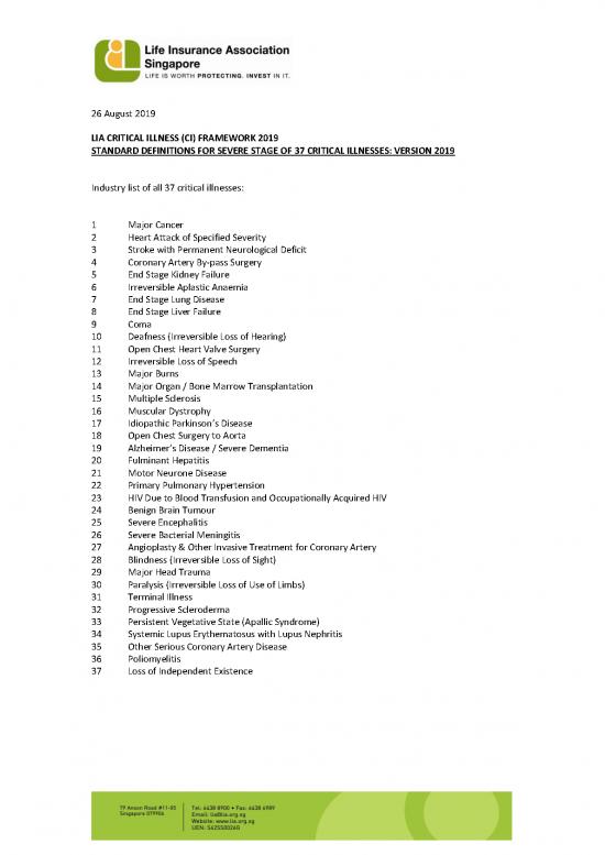 picture1_Critical Illness List Pdf 44550 | Mu5819 Part 2 Of 4  Lia Ci Framework 2019 Lia Definitions For 37 Cis
