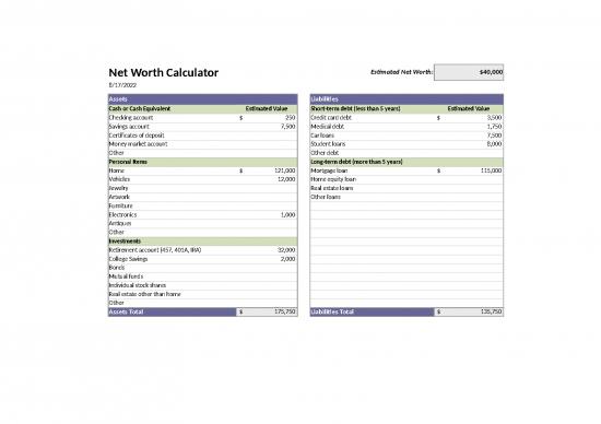 picture Spreadsheet Calculator 46560 | Net Worth Exercise