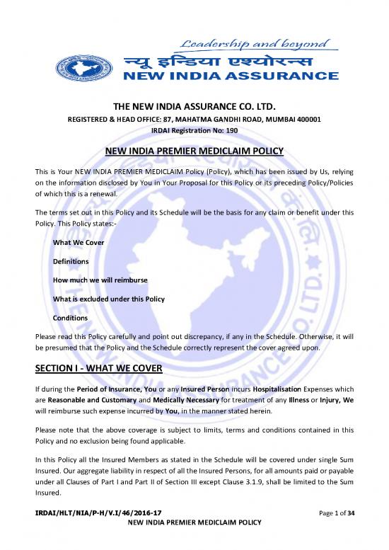 picture New India Assurance Mediclaim Policy Terms And Conditions Pdf 44513 | Newindia Premiermediclaimpolicy