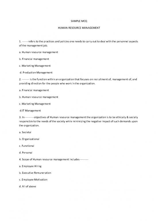picture Mcq On Human Resource Management 45264 | Sem Vi  Bbi Human Resource Manangement