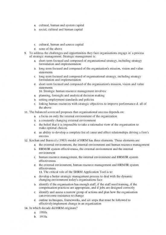 Mcq On Human Resource Management 45471 Global Hrm Mcq