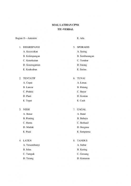 picture Kumpulan Soal Cpns Pdf 5045 | Soal Latihan Cpns - Tiu Verbal - Antonim picture Kumpulan Soal Cpns Pdf 5045 | Soal Latihan Cpns - Tiu Verbal - Antonim