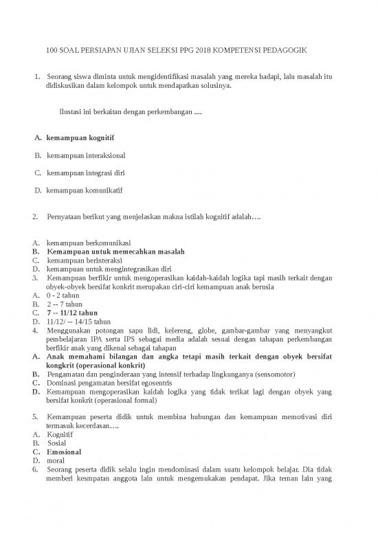 picture Soal Pedagogik - 100 Soal Persiapan Ujian Seleksi Ppg 2018 Kompetensi Pedagogik