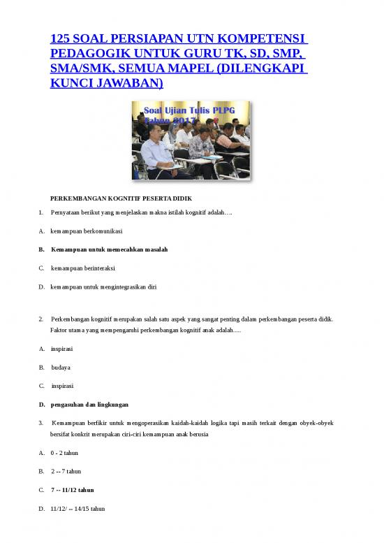 picture Soal Pedagogik - 125 Soal Dan Jawaban Persiapan Utn Kompetensi Pedagogik Untuk Guru Tk Sd Smp Sma Smk
