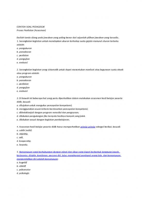 picture Contoh Penilaian Pembelajaran 5105 | Soal Pedagogik - Contoh Soal Pedagogik