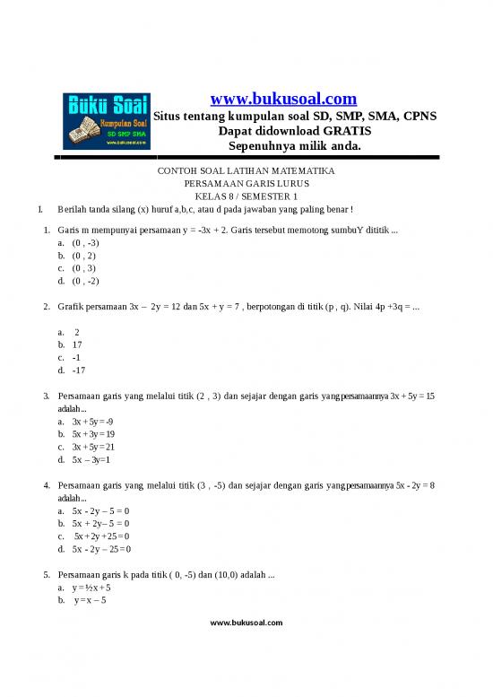 picture Download Soal Cpns 5390 | Soal Matematika Kelas 8 Semester 1 Smp - Persamaan Garis Lurus