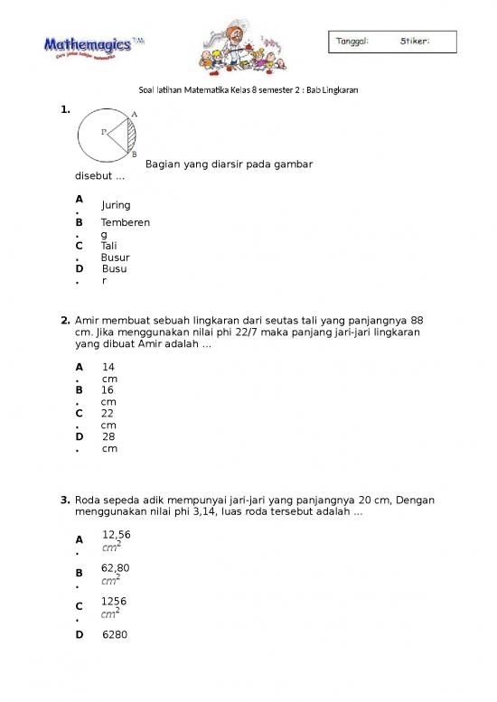 picture Soal Matematika Kelas 8 Semester 2 Smp - Lingkaran
