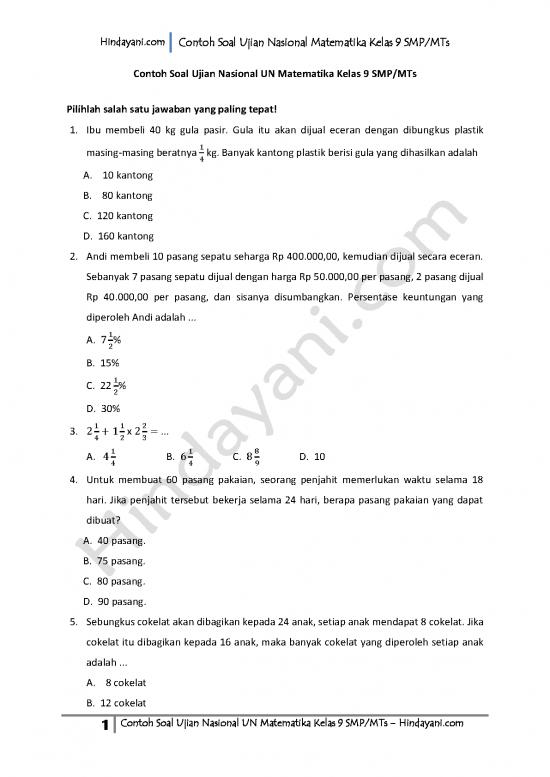 picture_Matematika Pdf 5464 | Soal Ujian Kelas 9 Smp - Contoh Soal Ujian Nasional Matematika