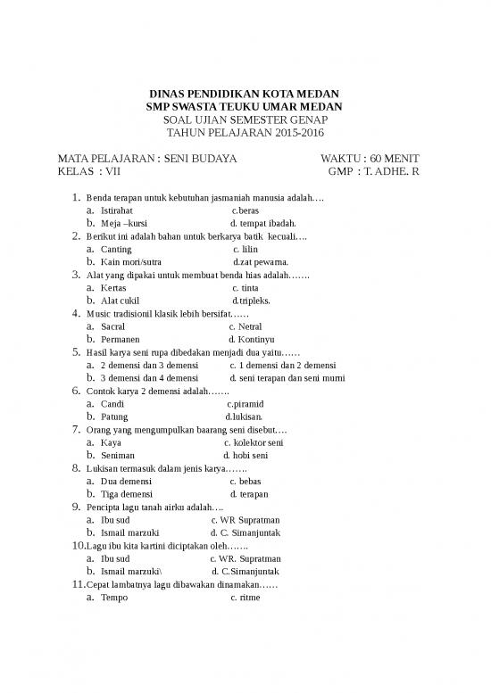 picture Soal Ujian Kelas 7 - Soal Ujian Semester Genap Mata Pelajaran Seni Budaya picture Soal Ujian Kelas 7 - Soal Ujian Semester Genap Mata Pelajaran Seni Budaya